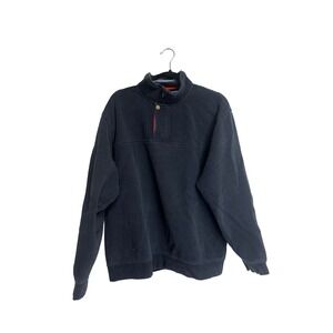 Orvis Fleece Lined Sweatshirt‎ Mens Large Blue Pullover 1/4 Zip Snap Button